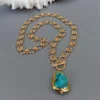Y.YING Gold Plated Chain Chokers Necklace Blue Turquoise Pendant Designer Gems Jewelry - Image 4