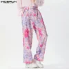 INCERUN 2024 Korean Style Pantalons Men's Fashion Loose Floral Print Design Trousers Casual Streetwear Wide Leg Long Pants S-5XL - Image 3