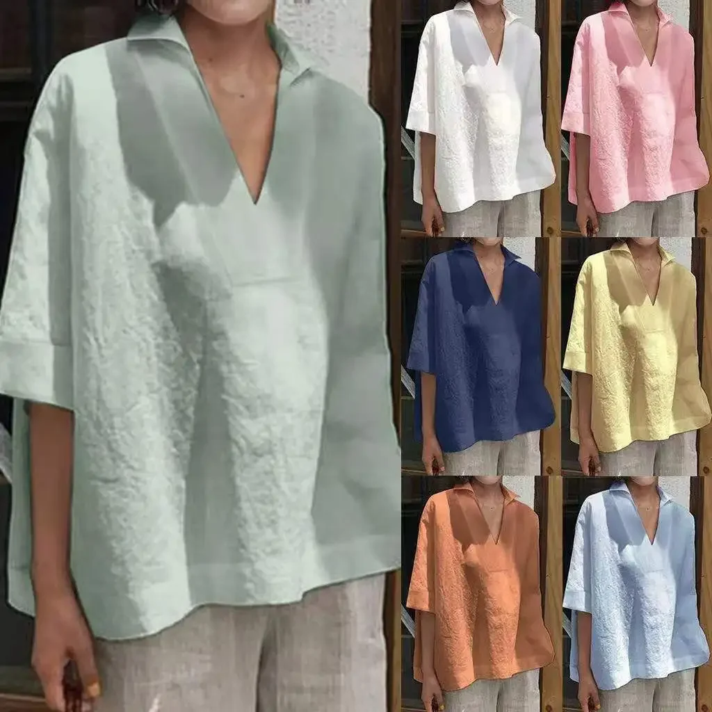 Tops Casual Cotton Summer Tshirts Women Clothing Elegant Fashion Clothes Streetwear V-Neck Tees Shirts for Women Bastet