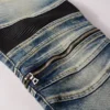 A606 new slim splicing zipper design jeans fashion collision biker jeans men high quality cotton blue jeans - Image 6