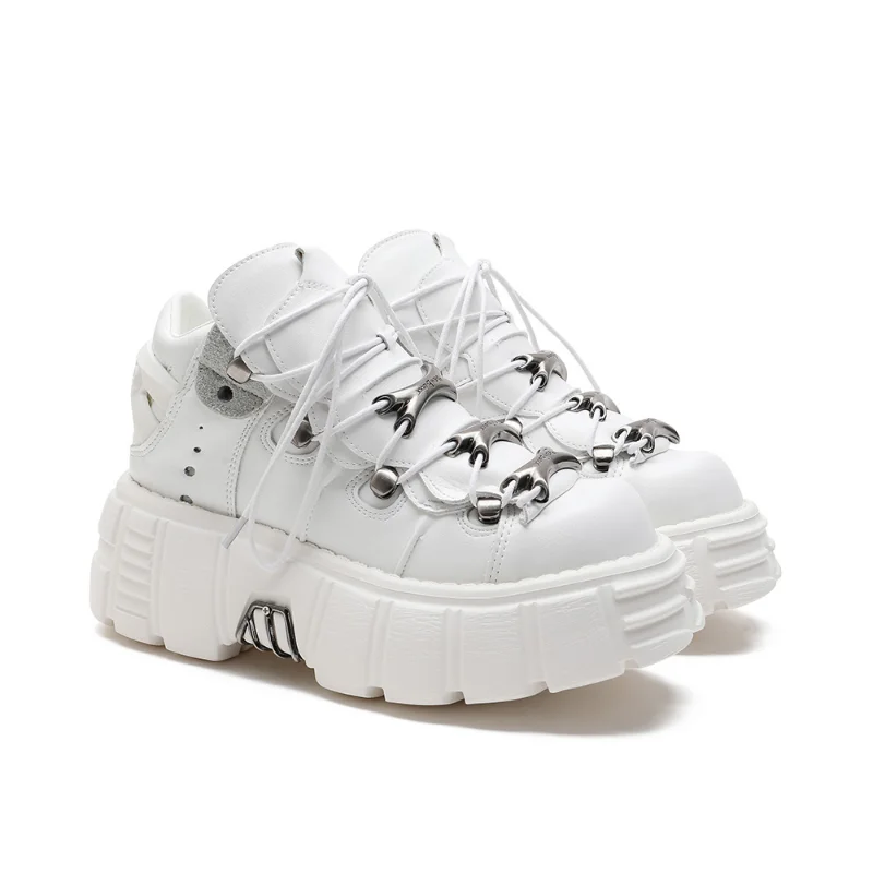 Brand Punk Style Women Shoes Lace-up Heel Height 6CM Platform Shoes Woman Gothic Ankle Boots Metal Decor Woman Sneakers