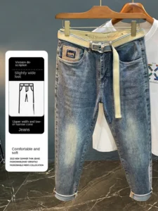High End Light Luxury Jeans For Men New Fashion Trend Washed Slightly Loose Straight Fit Casual Cotton Blue Street Denim Pant - Image 2