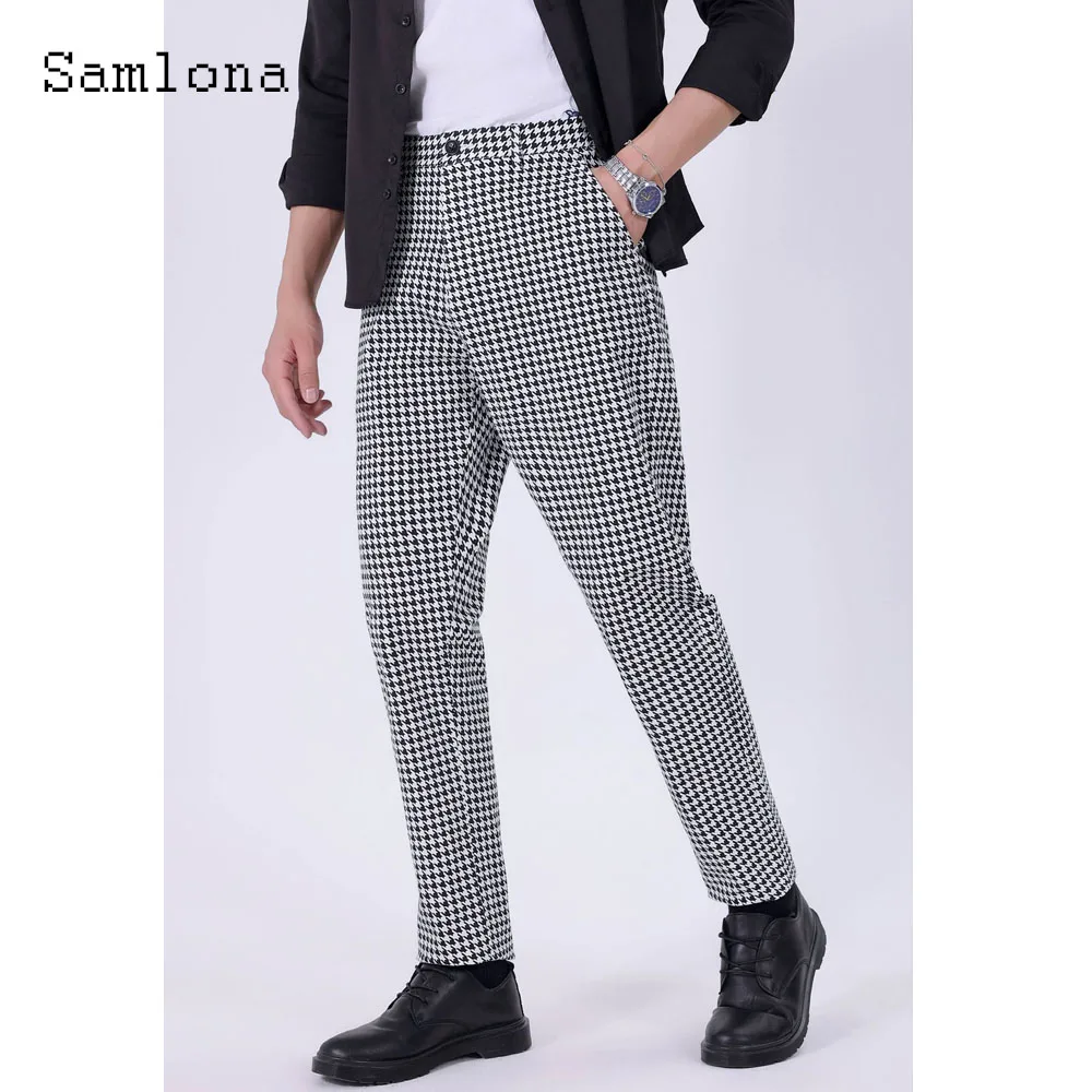 2024 Men's Stand Pocket Elegant Suits Pants European Style Formal Party Trousers Plus Size Men's Fashion Houndstooth Suit Pants