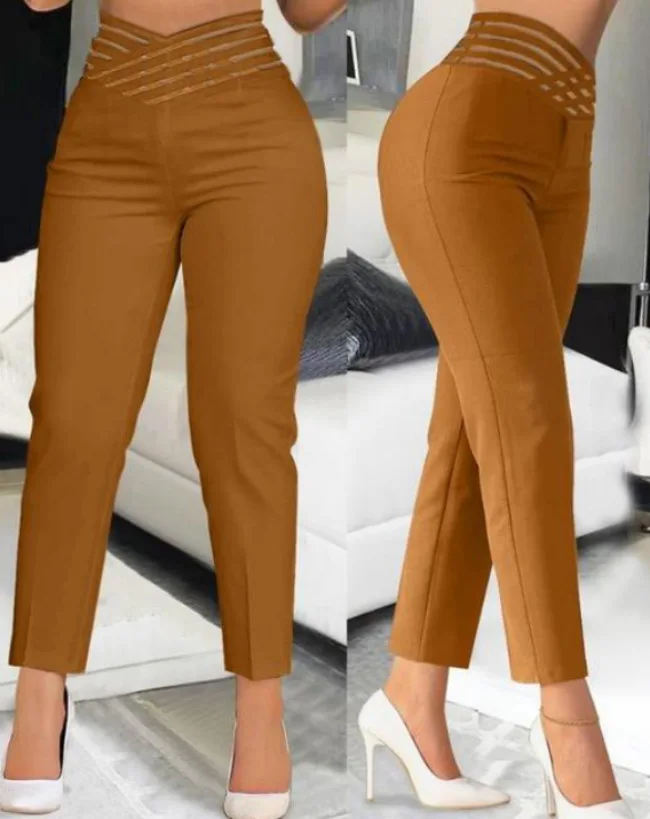 Women Chic Fashion With Seam Detail Office Wear Pants Vintage High Waist Zipper Fly Female Slim Trousers Mujer Solid Suit Pants