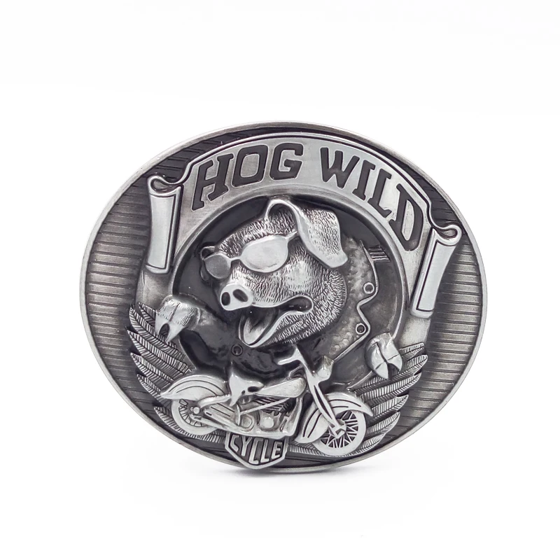 Western Metal Hog Wild Motorcycle Funny Man Belt Buckle 40mm