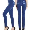 CUHAKCI Solid Color False Blue Jeans Stretchy Women High Waist Jegging Casual Plus Size Leggings Soft Sports Fake Denim Pants