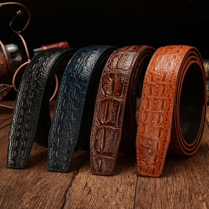 Designer Belts Men Genuine Leather crocodile grain Strap Luxury No Buckle Business Automatic Belt Ceinture Homme