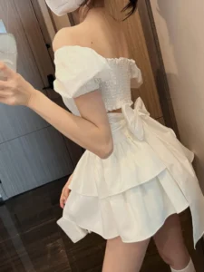 2022 White Sexy Backless Mini Dress Women Korean Fashion Casual Elegant Party Dress Female Ruffle Kawaii Lolita Party Y2k Dress - Image 2