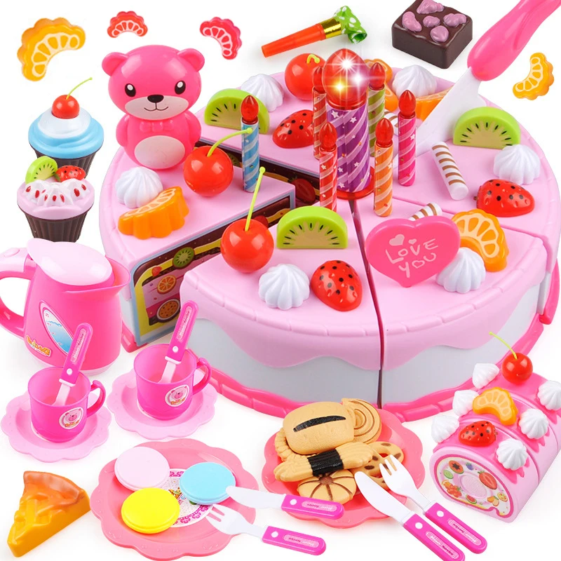 Girls Toys DIY Pretend Play Toy Simulation Food Birthday Cake Set Play House Kitchen Toys Gifts For Children Kids