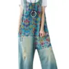 Max LuLu Streetwear 2021 Spring Flower Fashion Pants Women Vintage Printed Overalls Ladies Ripped Punk Jeans Bleached Trousers