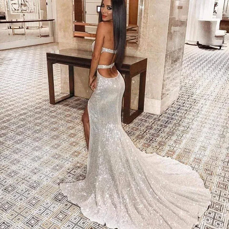 2023 New Commuter Wind Plus Size Womens Dress Color Strapless Backless Sequined Fishtail Pendant Single Piece Dresses