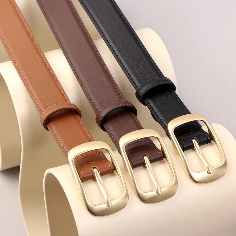 Famicare Luxury Soft Cowhide Ladies Real Genuine Leather Cowskin Pin Belt Waistband for Girls Women Metal Buckle Fashionable