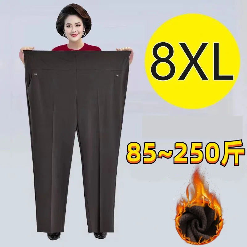 Extra Large Size Women Trousers New Elastic High Waist Autumn Casual Pants Middle-aged Female Straight Pants Winter Fleece Pants