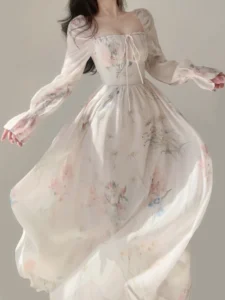 2023 Summer Elegant Floral Fairy Dress Woman Beach Style Party Long Sleeve Midi Dress Fashion Female One Piece Dress Korean Boho - Image 2