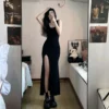 Black Sleeveless Dress Women Korean Fashion Style Side Slit Irregular Mid Calf Sexy Sheath Solid Elegant Chic Summer Y2k - Image 5