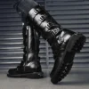 Black Fashion Punk Men Motorcycle Boots Zipper Leather High Boots for Man Metal Design Men's Rock Boots Plus Size 48 botas altas - Image 4