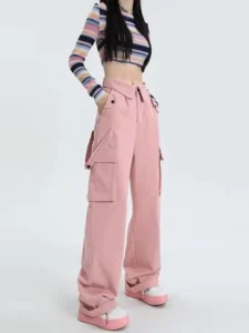 2024 Hip Hop Y2K Cargo Pants Women Streetwear Harajuku Big Pockets Casual Trousers Korean Loose High Waist Design Solid Pants - Image 5