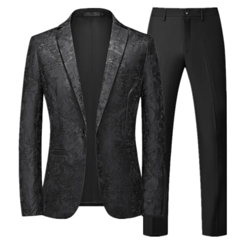 Men's Classic Jacquard Suit Set 2 Pieces (Blazer pants) Business Fashion Brand Formal Dress Banquet Wedding Suit Set Size 6XL-M
