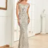 Lucyinlove Elegant V Neck Silver Sequin Evening Dress 2024 Women Sleeveless Party Maxi Mermaid Dress Long Luxury Prom Gown Dress