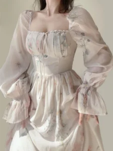 2023 Summer Elegant Floral Fairy Dress Woman Beach Style Party Long Sleeve Midi Dress Fashion Female One Piece Dress Korean Boho - Image 3