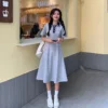2024 Spring/Summer New Korean Edition Academy Style Polo Neck Short Sleeve Contrast Color Waist Slimming Dress Trend - Image 3