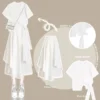 2023 Korean Style Bow Tassel Short Sleeve T-shirt Tops Ruffle Ruffle Skirt Two-piece Elegant Women's Skirt Suit Casual Outfits - Image 3