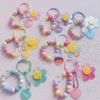 Cute Smiling Flower Keychains Korean Style Sweet Colorful Sunflower Keyrings With Beaded Chains Acrylic Flowers Keys Accessories - Image 6