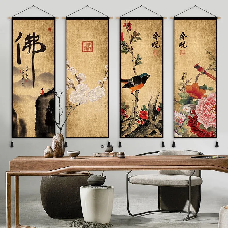 Zen Chinese Style Canvas Hanging Paingting Living Room Wall Art Decor Painting Poster Vintage Room Decor Tapestry Wall Paintings