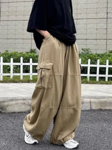 HOUZHOU Harajuku Streetwear Khaki Cargo Pants Women Oversize Pockets Hip Hop Black Wide Leg Trousers For Female Korean Fashion - Image 3