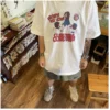 Fashionable Korean casual retro printed cartoon T shirt for men y2k personalized cotton street hip hop couple half sleeved top - Image 3