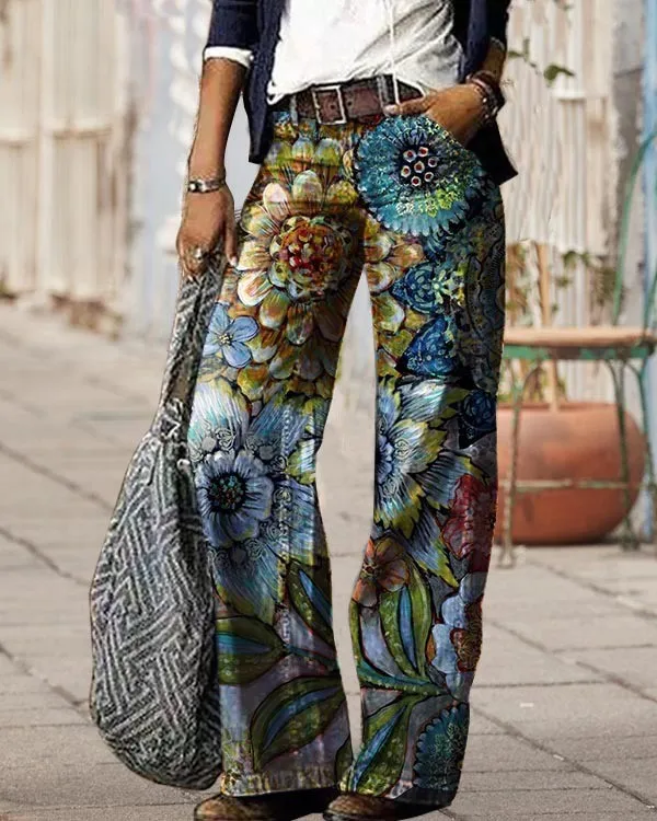 Summer New Women's Straight Tube Trousers Trendy and Sexy Large Size Floor Towers Loose Street Retro Women's Printed Jeans