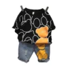 Korean Fashion Cartoon Summer Set Baby Boys Clothes Short Sleeve Print Pullover Shirt Jeans Pants 2pcs Children 1-8Y Sport Suit - Image 4