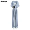 Women's Summer New Fashion Short Sleeve Matching Set Korean Elegant Casual Top Pants Two Piece Suit Female Chic Pendant Sets - Image 5