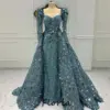 Middle East 2 In 1 Sequins Evening Dresses Arabic Dubai Luxury Long Sleeves Wedding Party Dress Robes De Soiree Celebrity Gowns