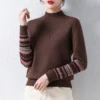 Fall Winter Mock Neck Vintage Print Sweater For Women Short Casual Crochet Long Sleeve Tops Korean Loose Basic Knitted Pullover - Image 2