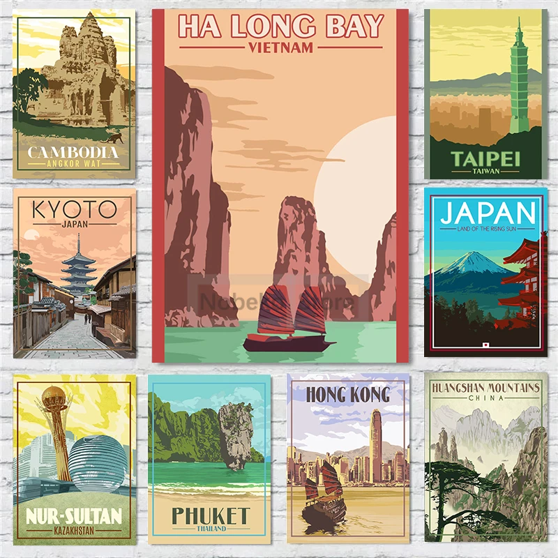 Asia China Japan Thailand Singapore Indonesia Vintage Travel Poster and Prints Canvas Painting Wall Art Pictures Home Room Decor
