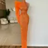 Orange High Neck One Long Sleeve Evening Dresses Dubai Feathers Pearls Beaded Sparkle Sequin Formal Gowns for Wedding Party