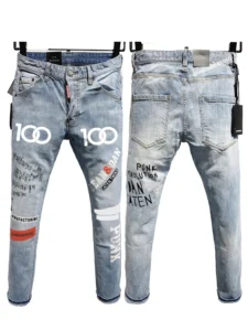 100 Chareharper dsq 1116 Men`s jeans quadratic slim cotton elastic light color printing laser process Tear Process Italian pants - Image 6