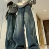 Y2K Vintage High Waist Streetwear Style Blue Jeans Pants Korean Fashion Women's Wide Leg Striped Denim Trouser Female Clothes