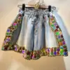 DEAT Women's Denim Shorts Loose Elastic Waist Rivet Colorful Big Sequins Wide Leg Short Jeans 2024 Summer New Fashion 29L1084