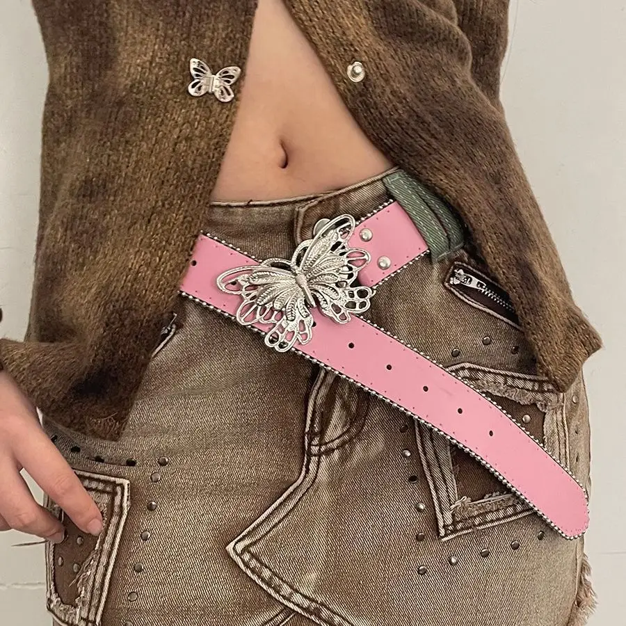Casual Pin Buckle PU Belt for Women Y2K Subculture Butterfly Buckle Waist Belt Vintage Belt for Teens Girls Female Belt