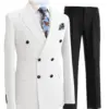 2 Pieces Gentleman Double Breasted Peak Lapel Blazer Mens Suit with Pants Formal White Beige Jacket For Wedding Groom Tuxedos