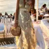 Women Deep V-Neck Maxi Party Dress Summer Patchwork Sleeveless Solid Casual Holiday Ladies Dress Elegant Streetwear