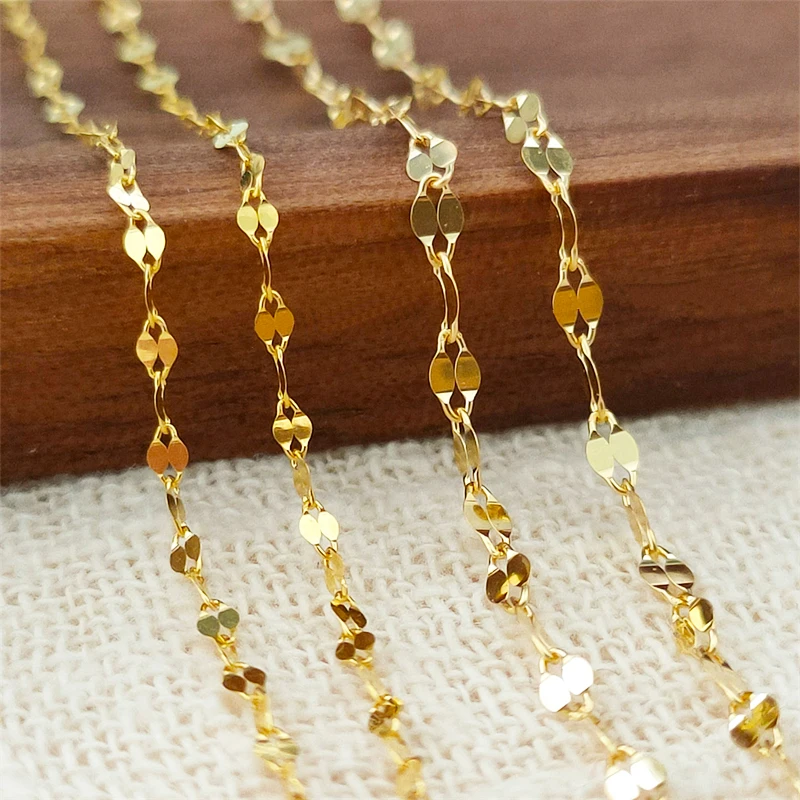 MUZHI Fine Jewelry Real 18K Gold Necklace Simple Tile Chain Pure AU750 Fashion Pendant Tclavicle Chain Gift for Women
