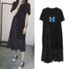 Casual Korean Spliced Printed Dresses Women's Clothing Fashion Asymmetrical Summer O-Neck Short Sleeve A-Line Loose Midi Dress - Image 2
