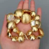Y·YING 2 Strands Freshwater Cultured White Coin Pearl Gold Plated Brushed Bead Bead Bracelet Women Wedding Jewelry - Image 4