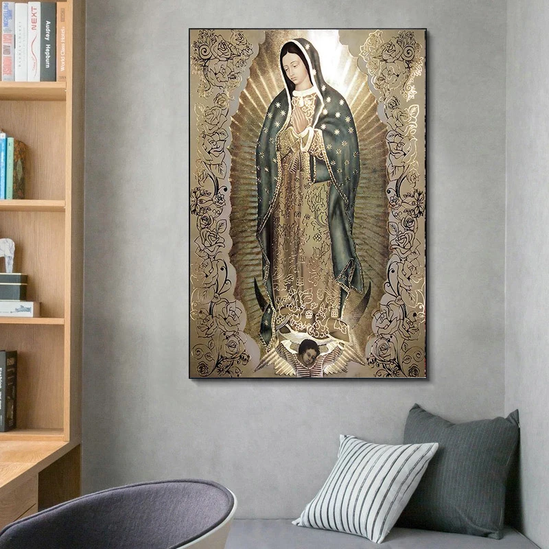 Retro Religious Catholic Art The Virgin of Guadalupe Poster Lady of Guadalupe Wall Canvas Painting Art Picture for Living Room