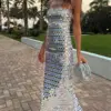 Luxury Spaghetti Strap Sleeveless Sling Cocktail Dress Women Sequins Skinny Dresses Summer Backless Party Club Dress Streetwear