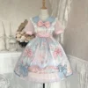 Princess OP Dress Women Vintage Kawaii Bunny Candy Print Lace Bow Pearls Party Dresses Girly Cute Fairy Dresses - Image 4