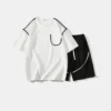 Casual sports suit men's summer letters solid color short-sleeved T-shirt men's half-sleeved teen shorts two-piece set - Image 3